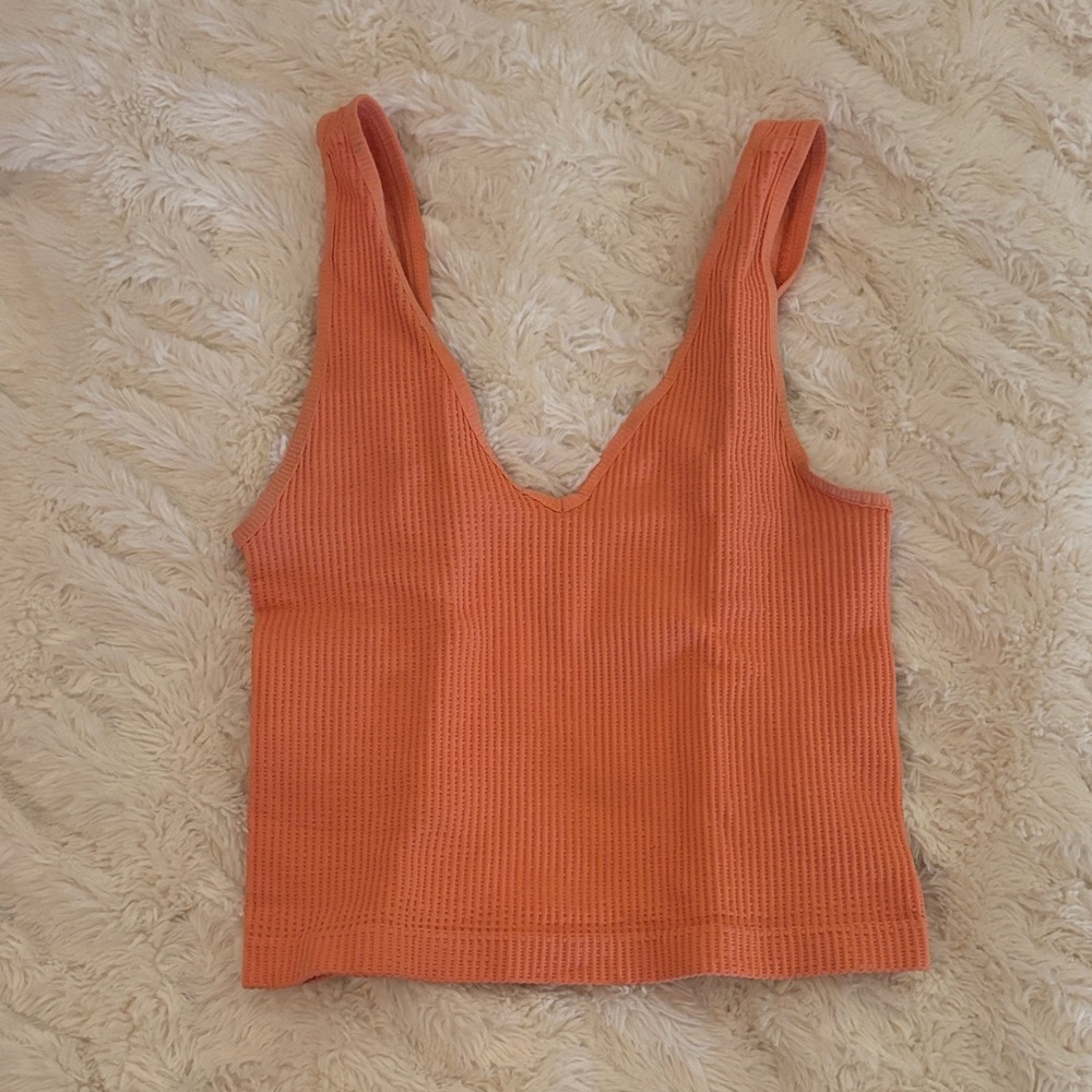 Nikibiki Peachy Orange Ribbed V-Neck Tank Top
